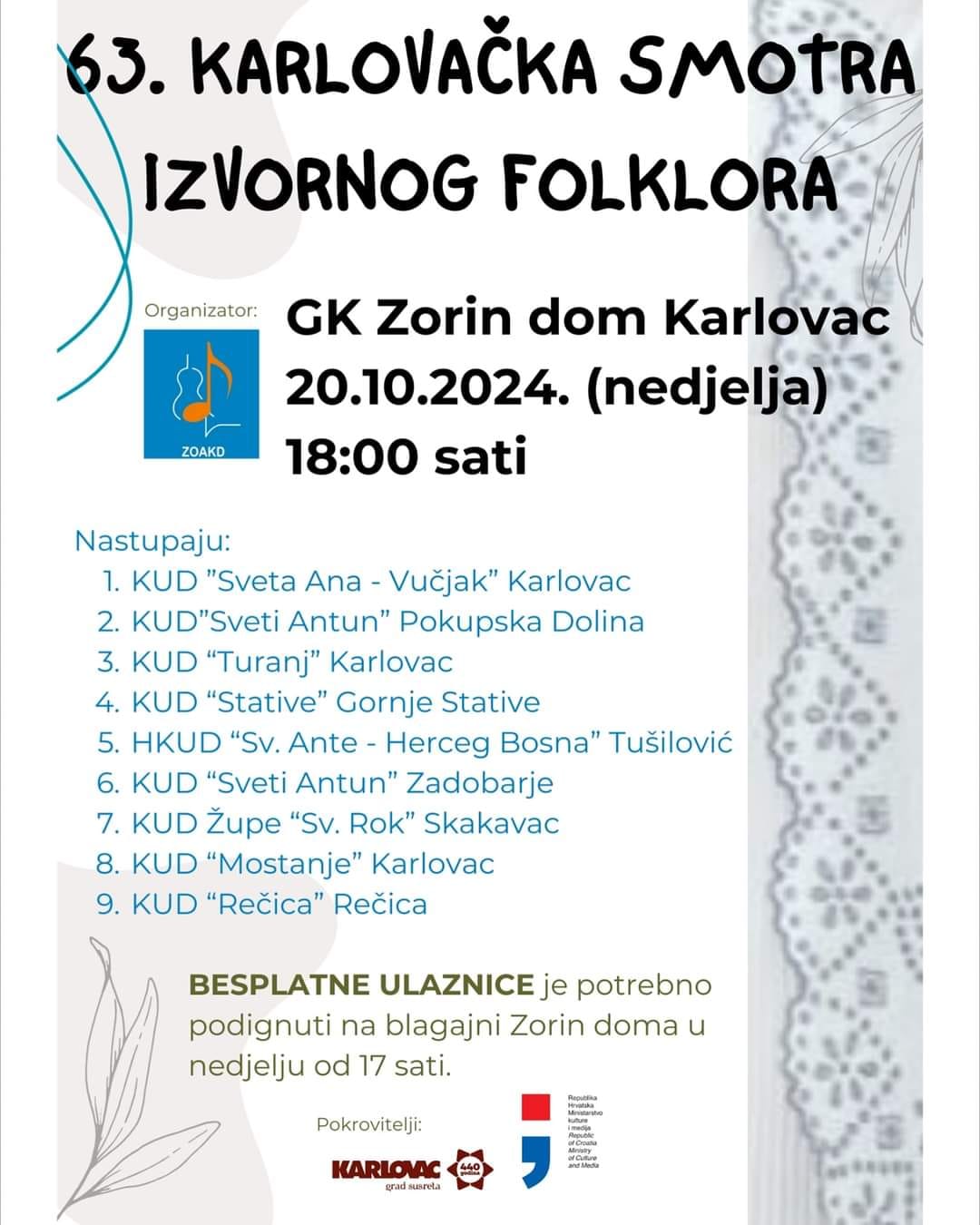 63. KARLOVAČKA SMOTRA IZVORNOG FOLKLORA - ZOAKD Karlovac