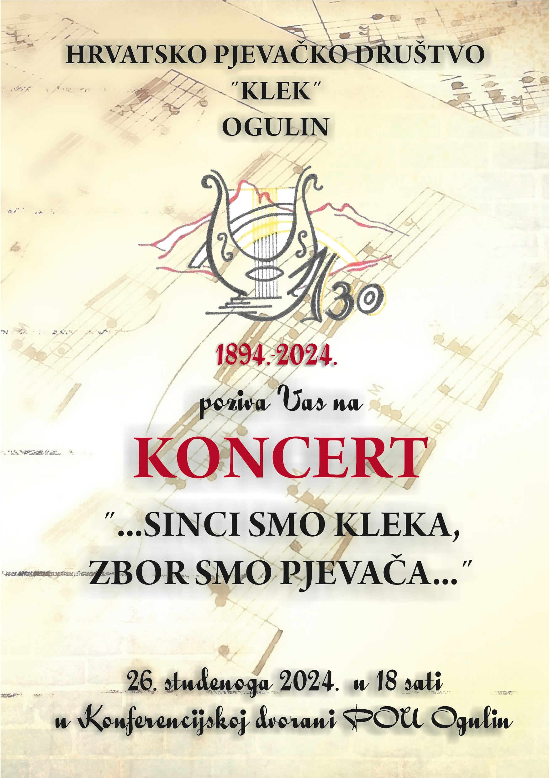 Koncert "...SINCI SMO KLEKA, ZBOR SMO PJEVAČA..." - HPD "Klek" Ogulin